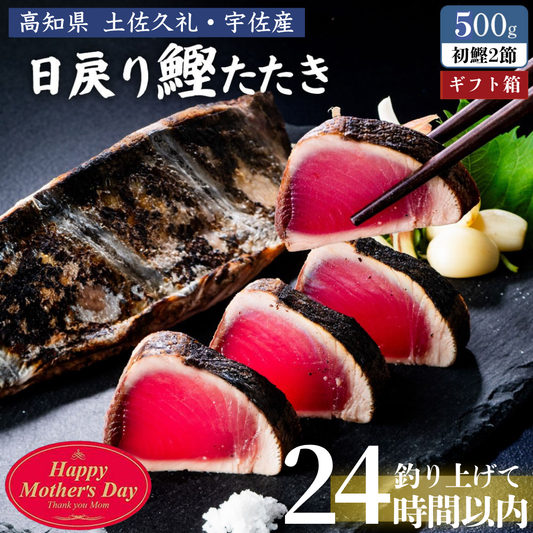 【母の日専用ギフトBOX】 土佐久礼産 日戻り 完全藁焼き鰹たたき 500ｇ 2節